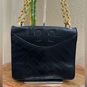 TORY BURCH ALEXA CONVERTIBLE BLACK LEATHER SHOULDER BAG
